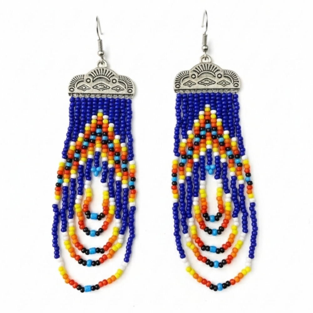 🆕️ Colorful Beaded Dangle Earrings Artisan Handmade